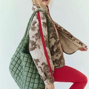 FP Movement by Free People Camouflage Bomber Jacket with Red Stripes